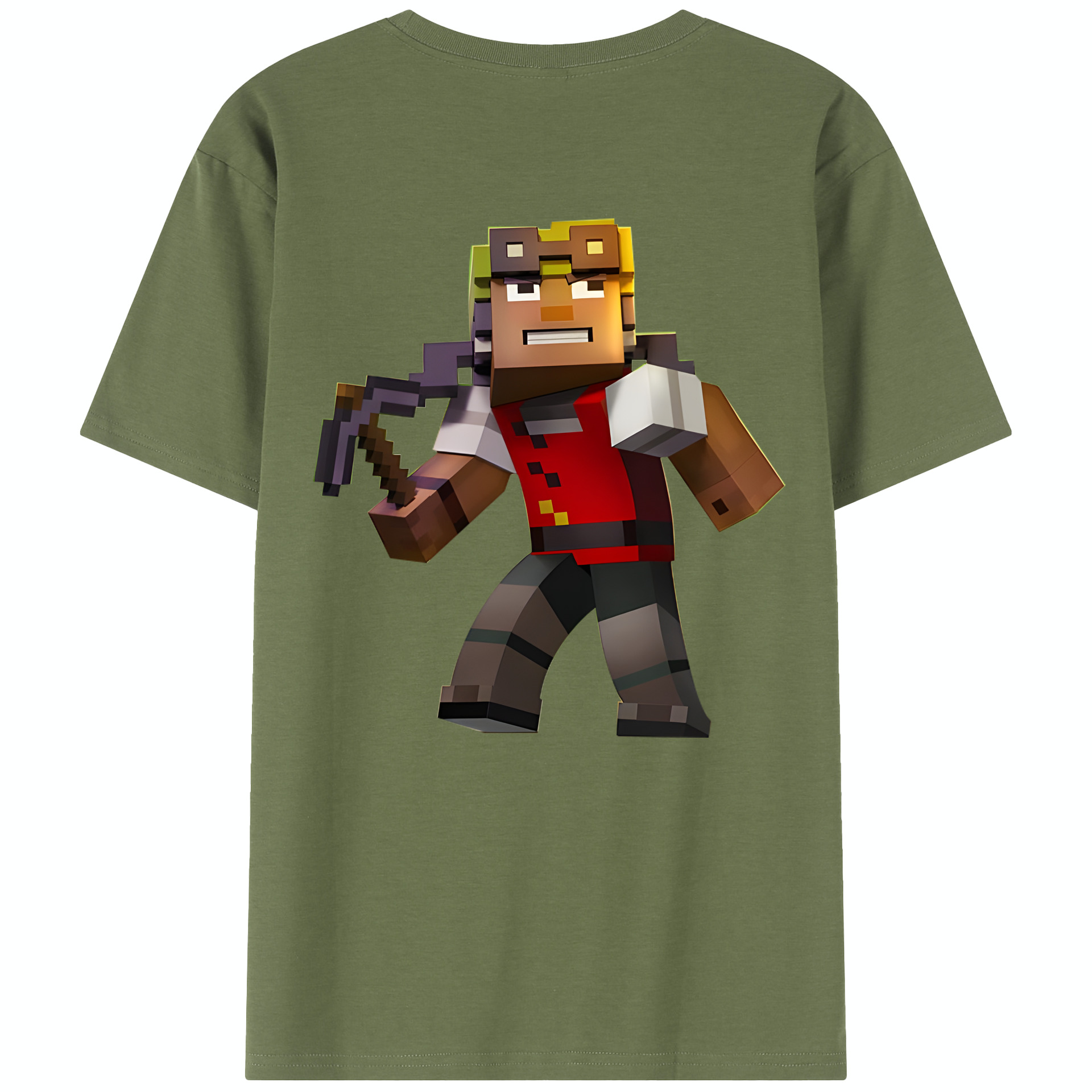 （画像用） マインクラフト ブロックの世界 Minecraft MC Block world 綿100％半袖Tシャツ（背面プリント）